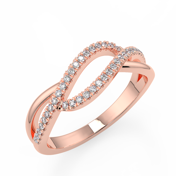 Ocean waves inspired design rose gold plated ring. Glittery diamond strands running across the crossover.