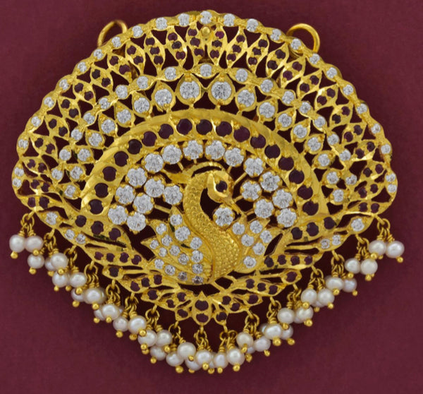 Radiant rubies and CZ stones peacock crown pathakam.