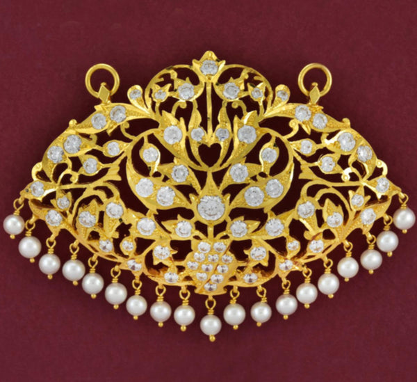 22K Gold pathakam stud with rubies, pearls and CZ in Toronto.