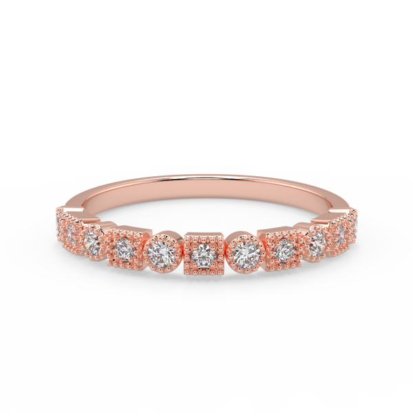 Elegant crown band studded with diamonds. Delicate round and square-shaped alternate patterns across the pure Silver ring.
